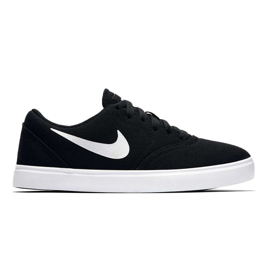 Kids Nike School Shoes | Nike Sb Check Canvas Kids Skateboarding Shoes Black / White