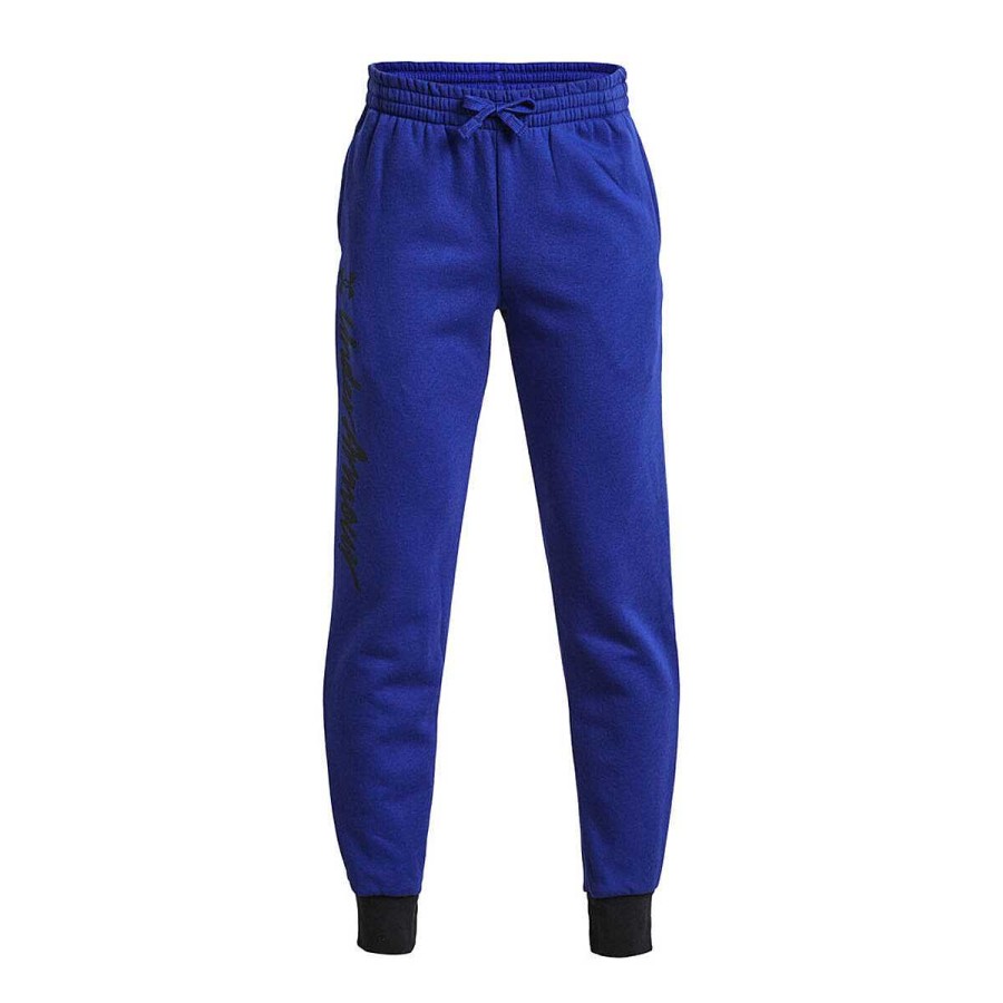 Kids Under Armour Track Pants | Under Armour Boys Ua Rival Fleece Script Jogger Pants Blue