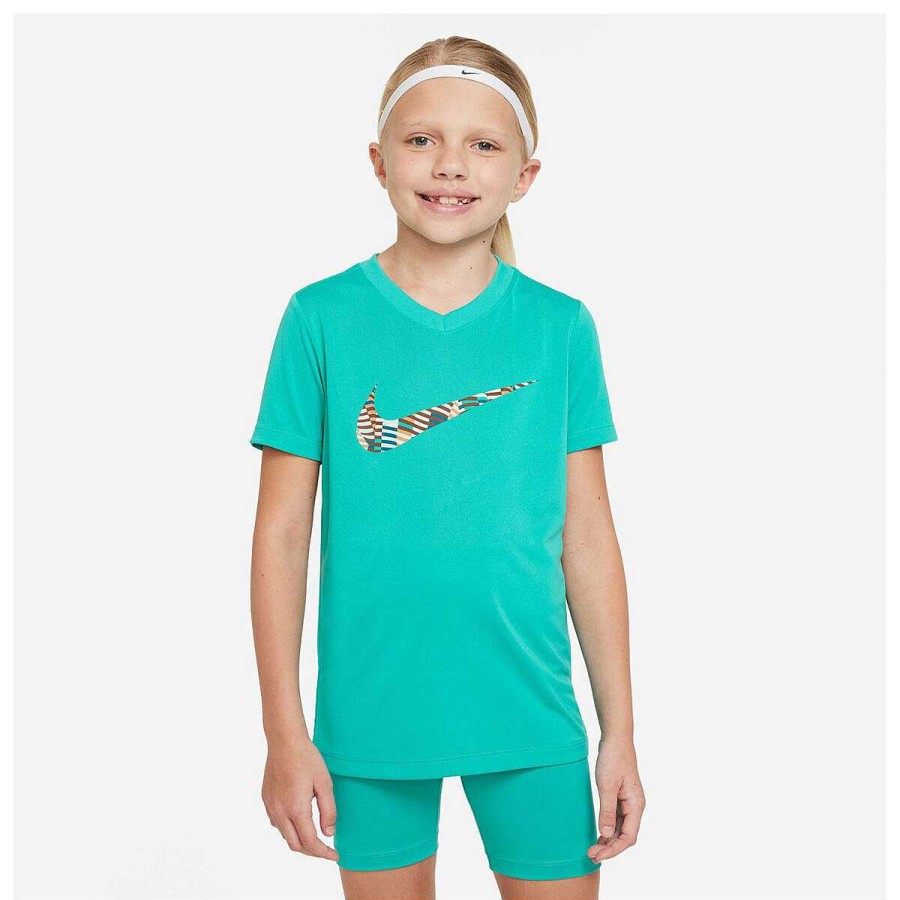 Kids Nike Activewear | Nike Girls Dri-Fit V-Neck Se Plus Tee Green