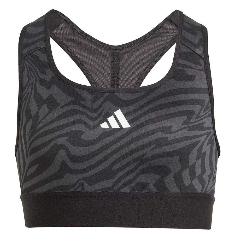 Kids adidas Bras & Crops | Adidas Girls Aeroready Aop Powerreact Training Bra Carbon/Black