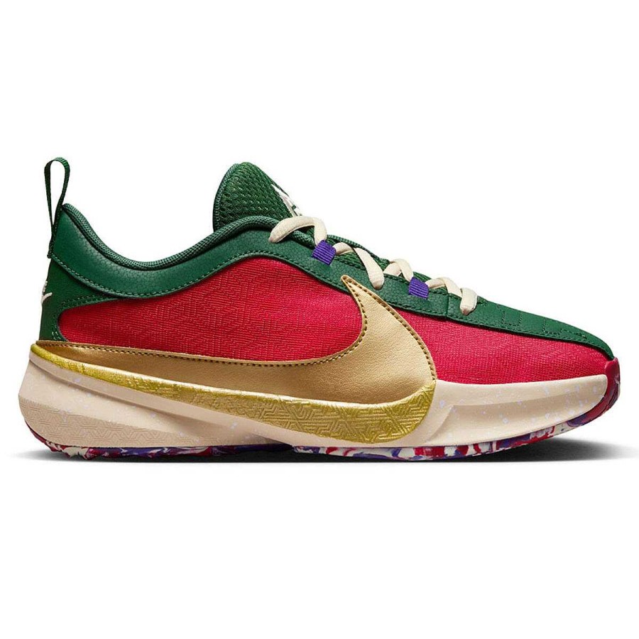 Kids Nike Basketball | Nike Freak 5 Gs Kids Basketball Shoes Red/Gold