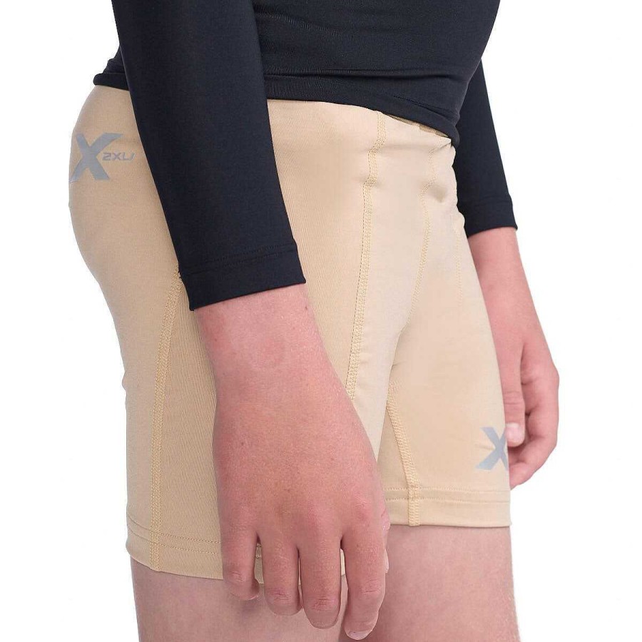 Kids 2XU Shorts | 2Xu Boys Half Compression Shorts Beige