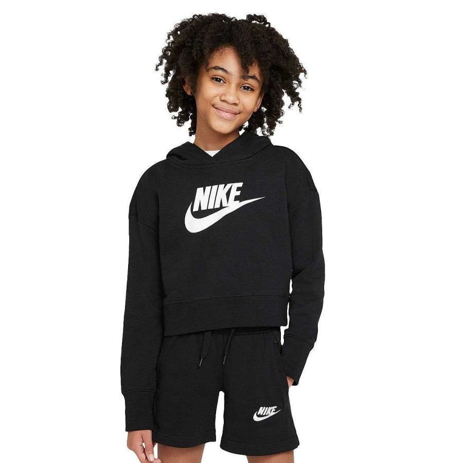 Kids Nike Hoodies & Sweatshirts | Nike Girls Sportswear Club Hbr Crop Hoodie Black/White