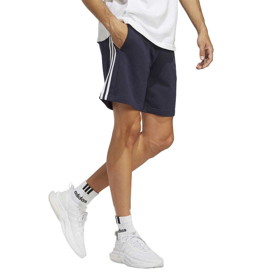 Men adidas Shorts | Adidas Mens Essentials French Terry 3-Stripes Shorts Navy/White