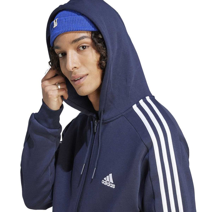 Men adidas Hoodies & Sweatshirts | Addias Mens Essentials Fleece 3-Stripes Hoodie Navy