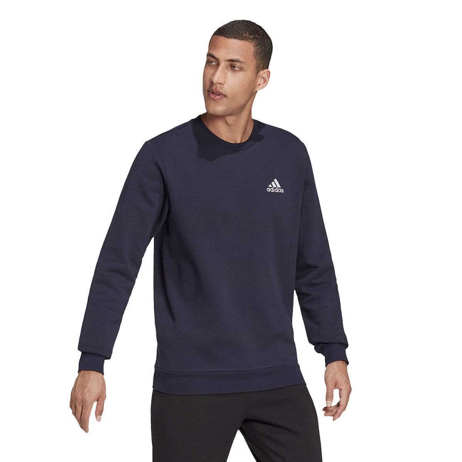 Men adidas Jackets | Adidas Mens Essentials Feelcozy Sweatshirt Navy/White