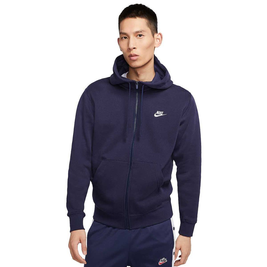 Men Nike Jackets | Nike Mens Sportswear Club Fleece Full-Zip Hoodie Navy