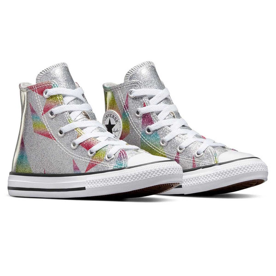 Kids Converse Casual | Converse Chuck Taylor All Star High Prism Glitter Kids Casual Shoes Silver