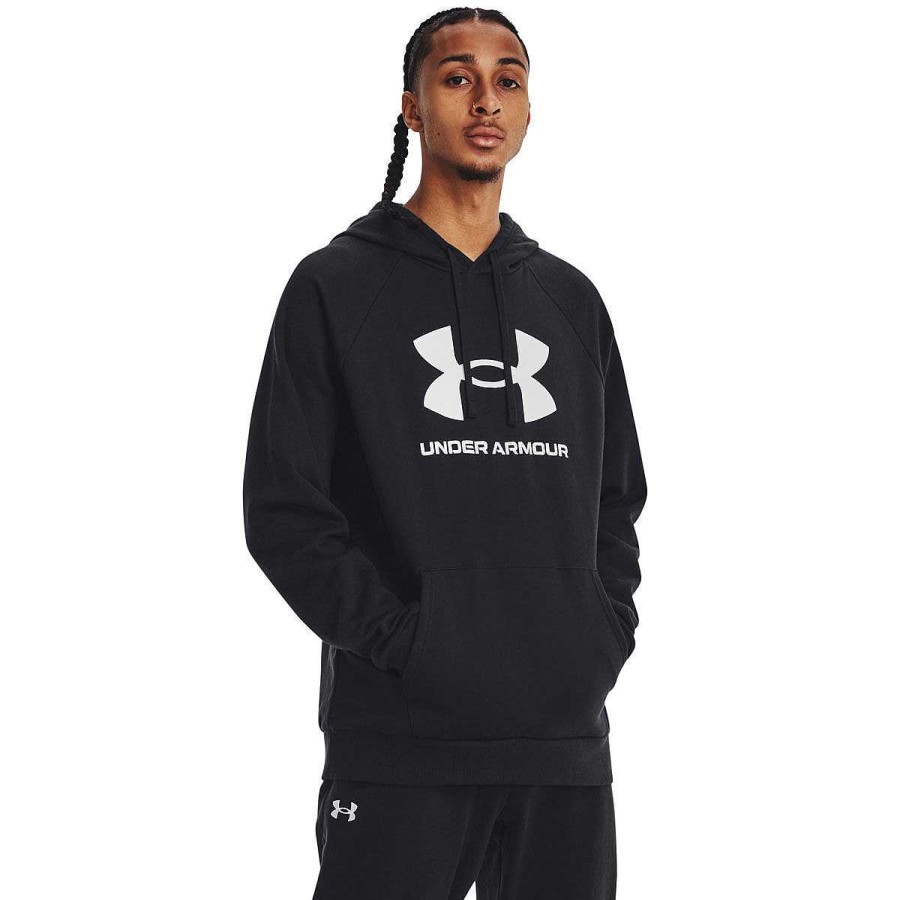 Men Under Armour Jackets | Under Armour Mens Rival Fleece Big Logo Hoodie Black