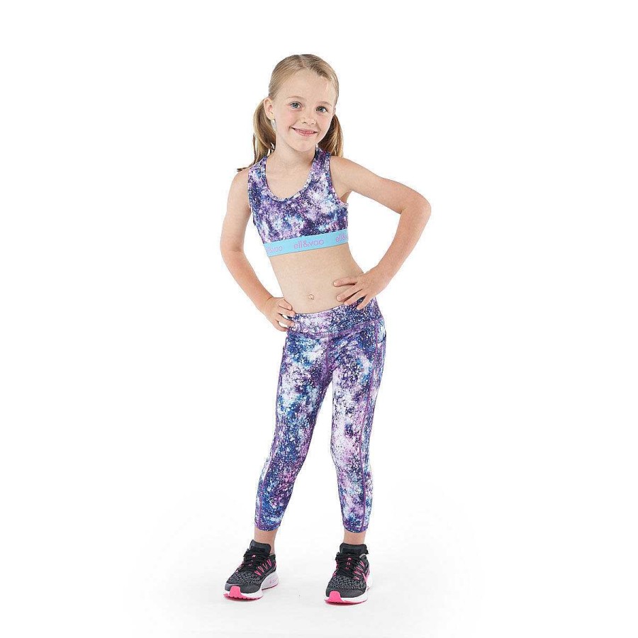 Kids ELL&VOO Tights | Ell & Voo Junior Girls Kara 7/8 Pocket Tights Blue/Print