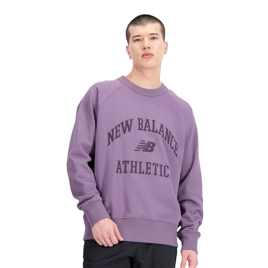 Men New Balance Jackets | New Balance Mens Athletics Varsity Fleece Sweatshirt Purple