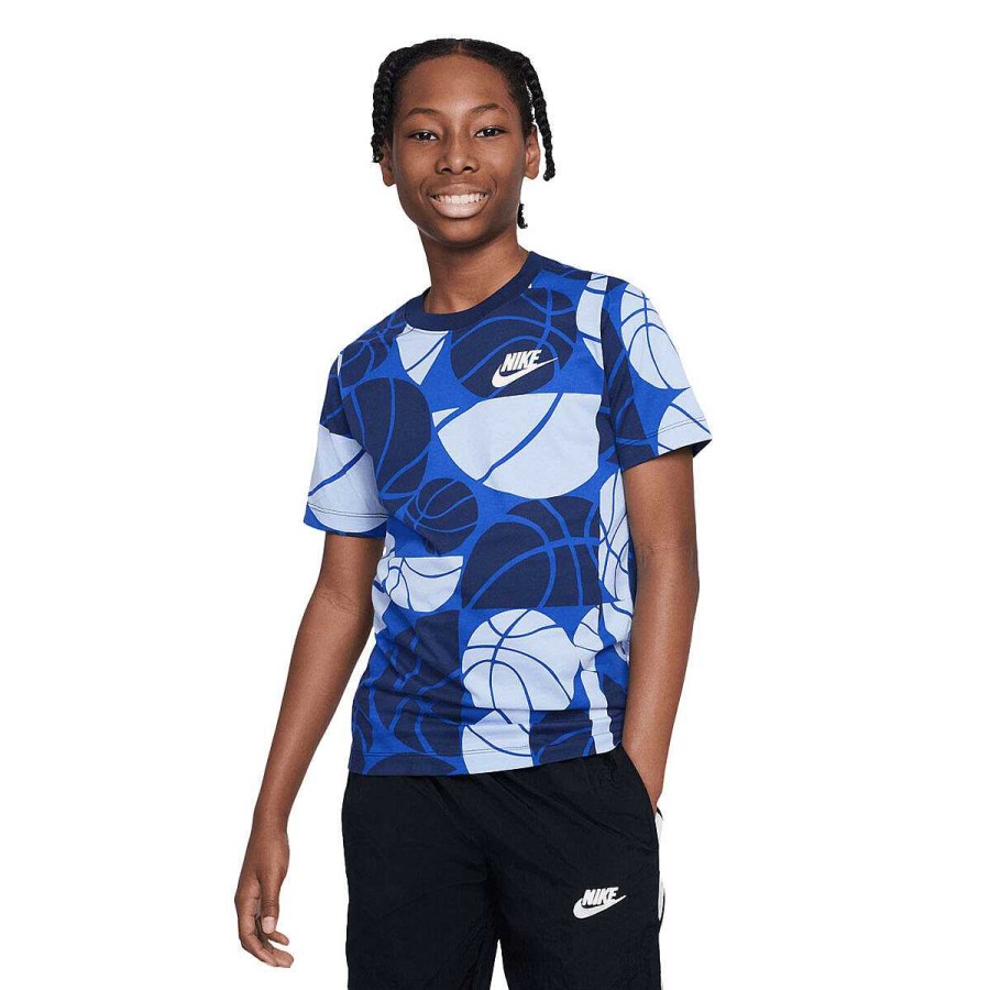 Kids Nike Tees & Tops | Nike Boys Sportswear Culture Of Basketball Aop Tee Blue/Print