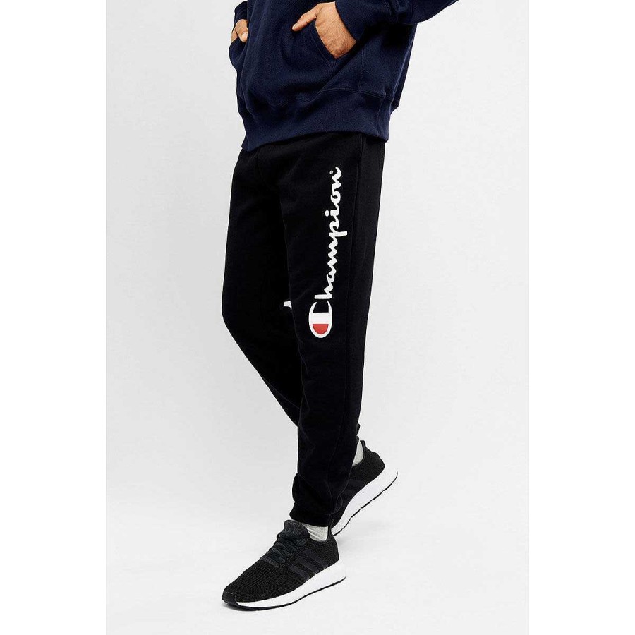 Men Champion Track Pants | Champion Mens Script Cuff Pants Black