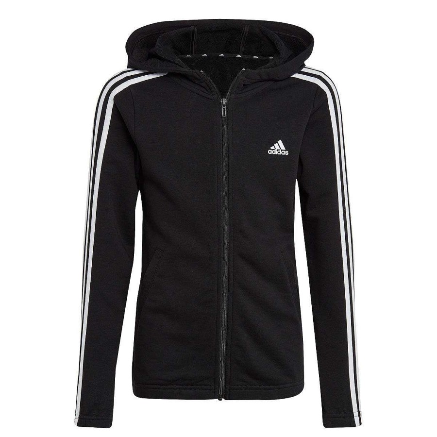 Kids adidas Jackets | Adidas Girls Essentials 3 Stripes Full-Zip Hoodie Black