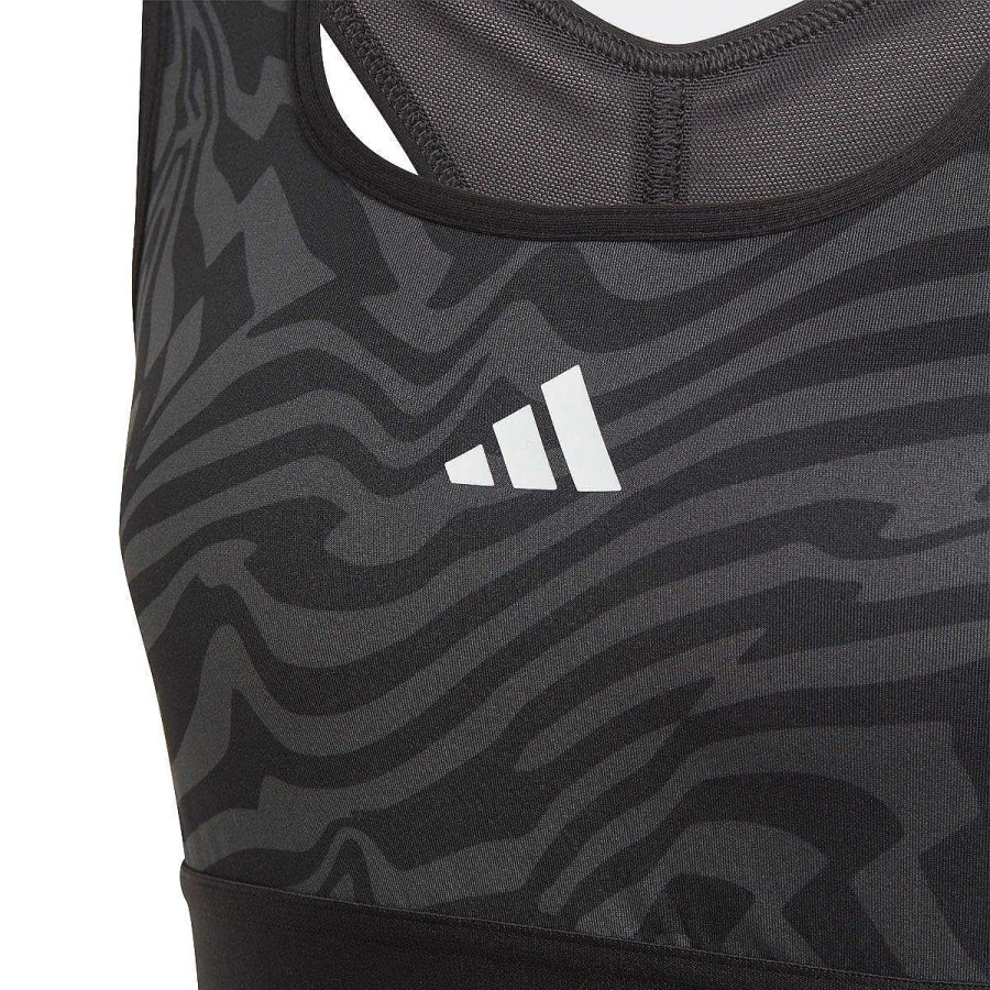 Kids adidas Bras & Crops | Adidas Girls Aeroready Aop Powerreact Training Bra Carbon/Black