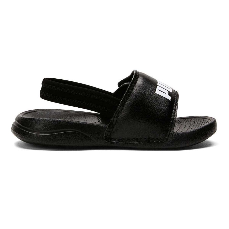 Kids PUMA Slides And Thongs | Puma Popcat 20 Backstrap Toddlers Sandals Black/White