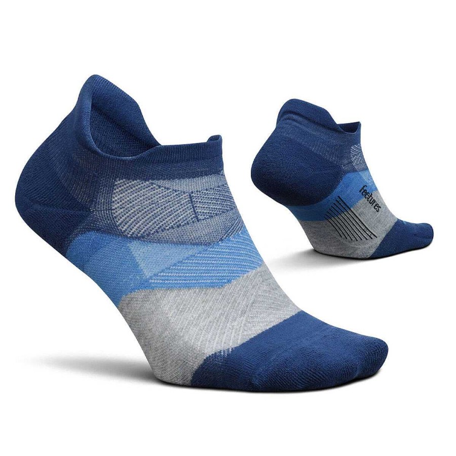 Men Feetures Socks | Feetures Elite Cushion No Show Tab Socks Blue