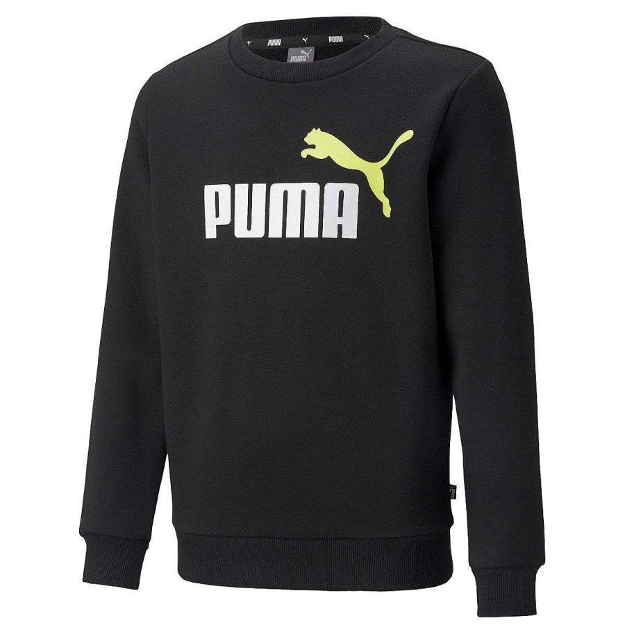 Kids PUMA Hoodies & Sweatshirts | Puma Boys Essential Two Toned Big Logo Crew Black