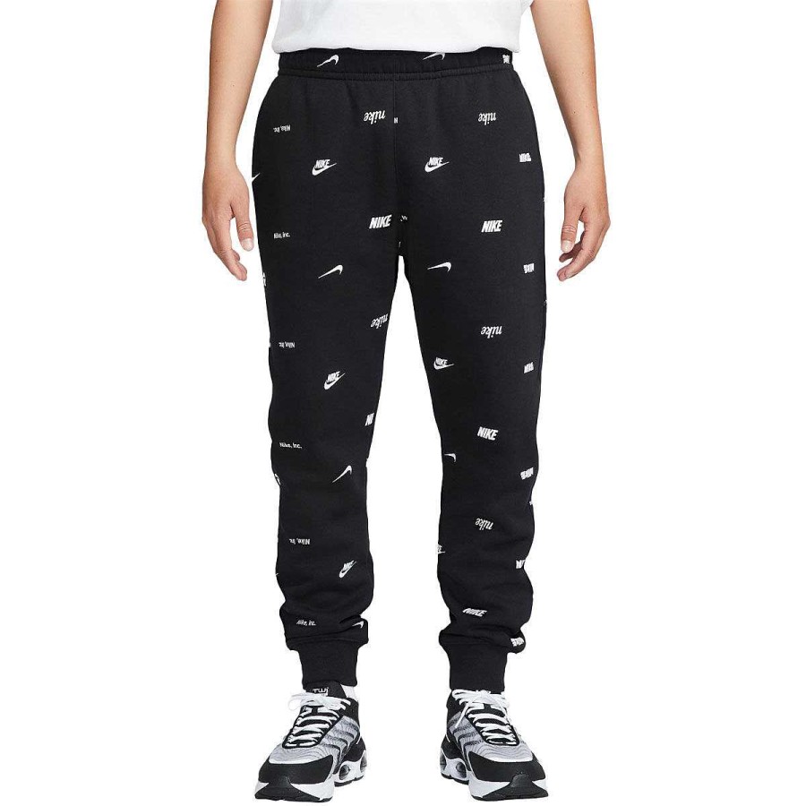 Men Nike Track Pants | Nike Mens Club Fleece+ Allover Print Track Pants Black/White