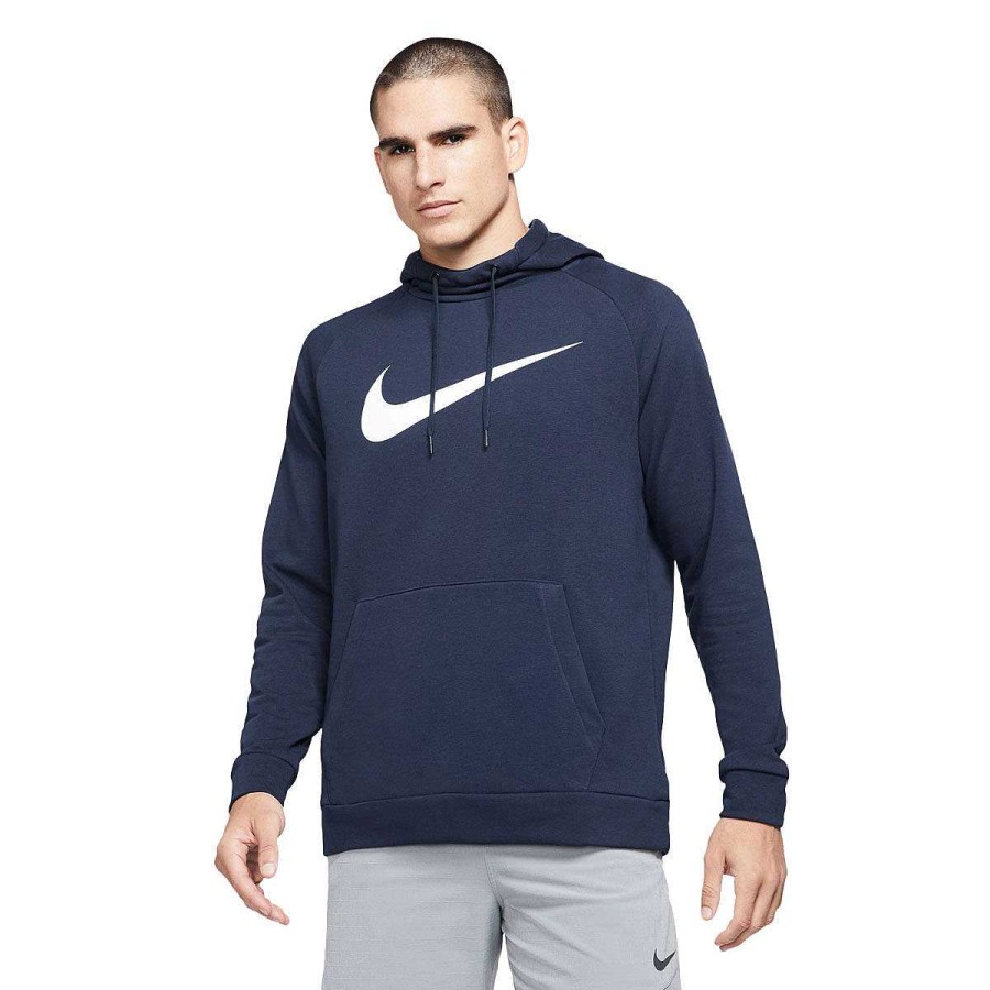 Men Nike Jackets | Nike Mens Dry Graphic Pullover Fitness Hoodie Navy