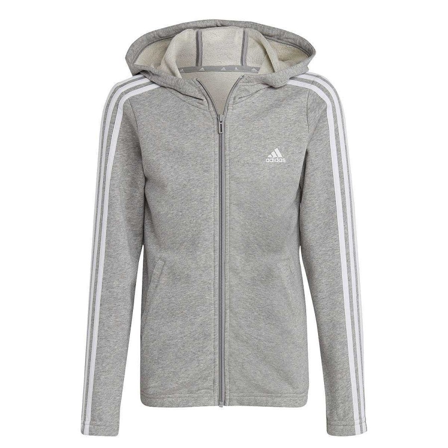 Kids adidas Jackets | Adidas Girls Essentials 3-Stripes Full Zip Hoodie Grey