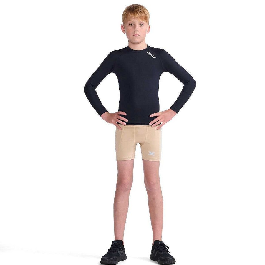 Kids 2XU Shorts | 2Xu Boys Half Compression Shorts Beige