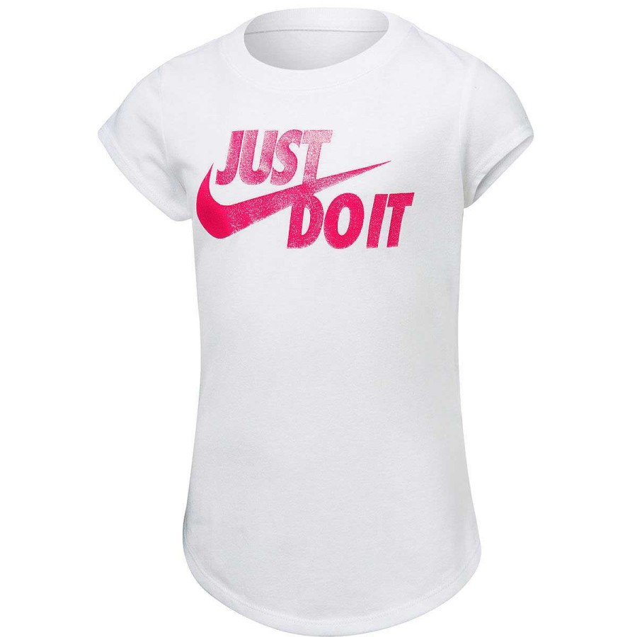 Kids Nike Activewear | Nike Girls Jdi Swoosh Split Tee White