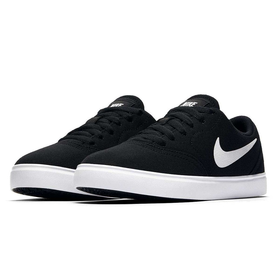 Kids Nike School Shoes | Nike Sb Check Canvas Kids Skateboarding Shoes Black / White