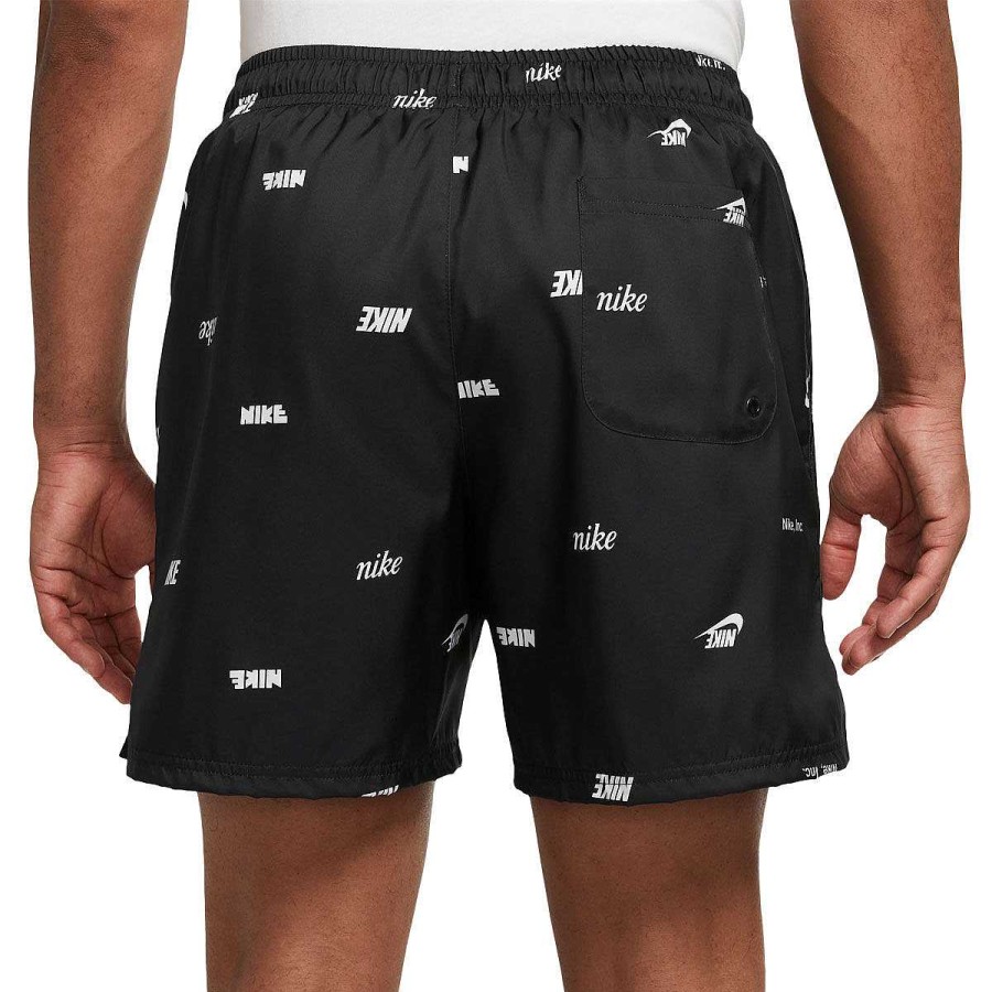 Men Nike Shorts | Nike Mens Club Woven Allover Print Flow Shorts Black/White