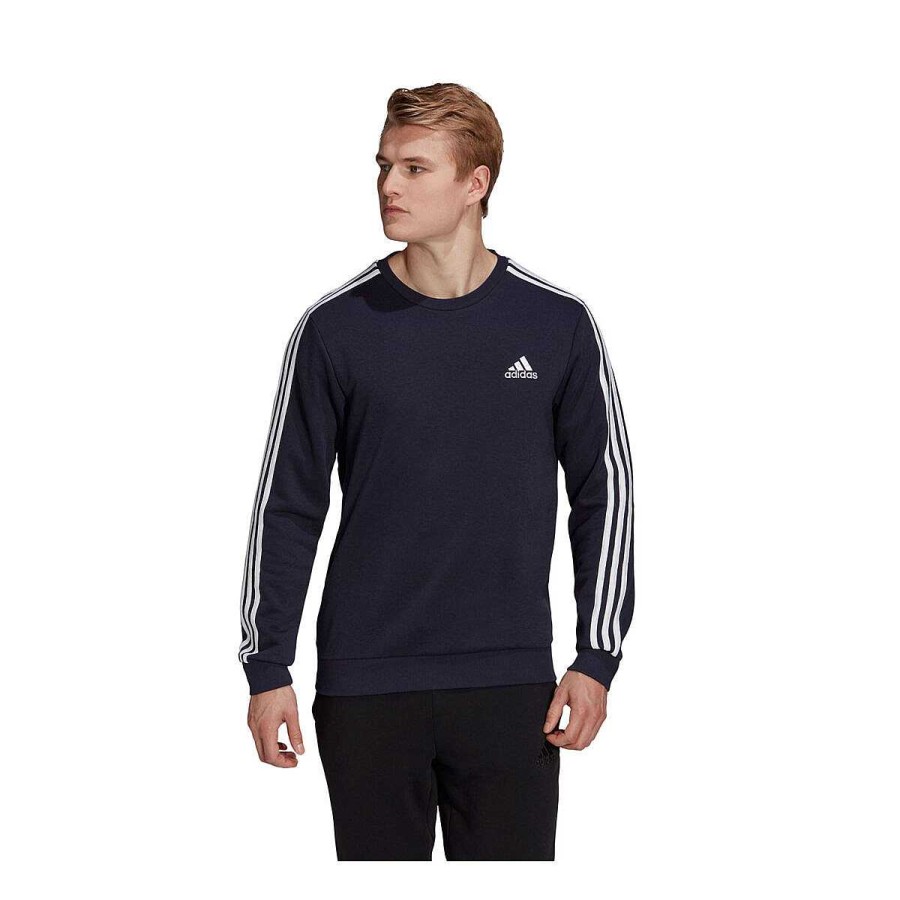 Men adidas Jackets | Adidas Mens Essentials French Terry 3-Stripes Sweatshirt Navy